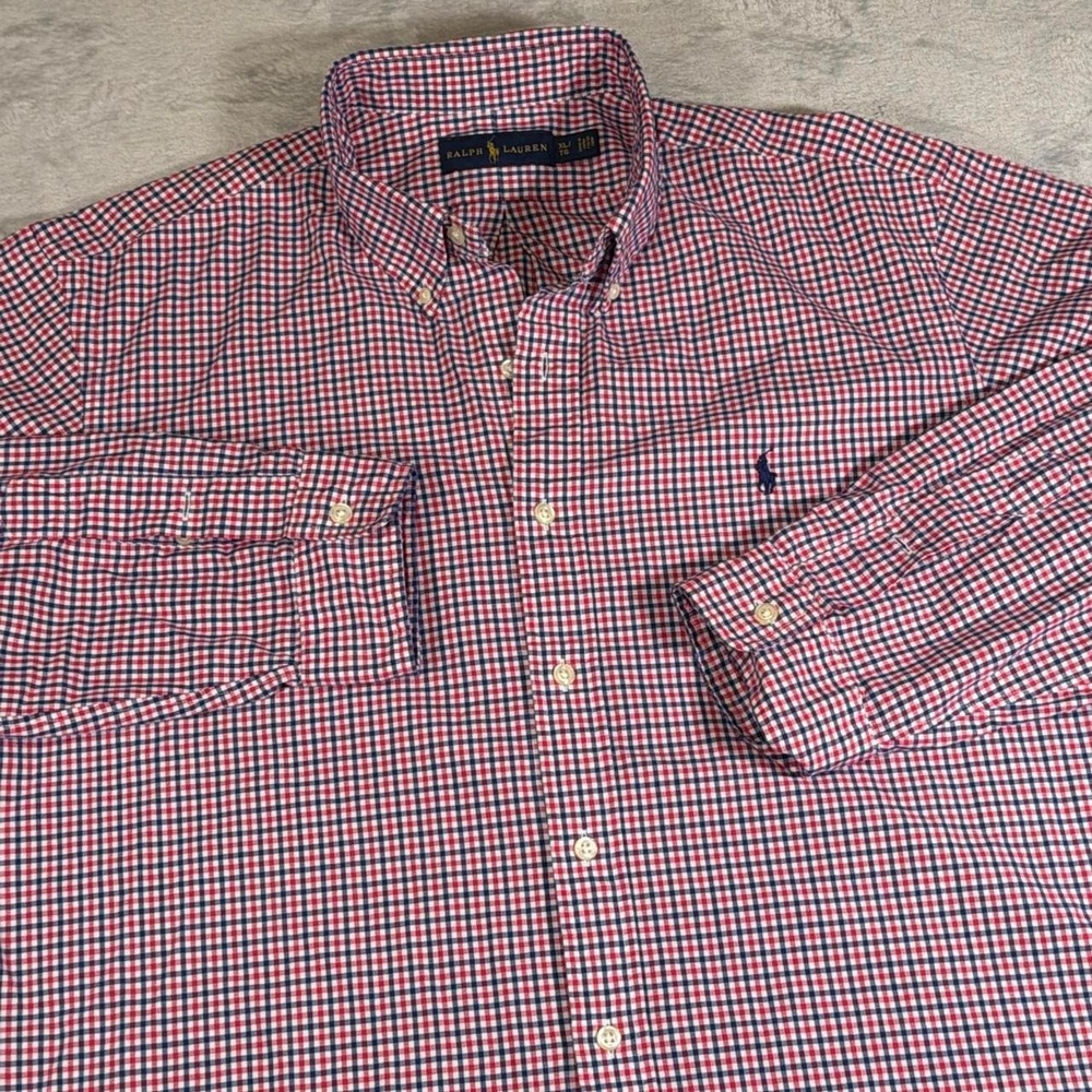 Y2K Vintage Ralph Lauren Button Up Shirt | Red Navy Gingham Check | XL